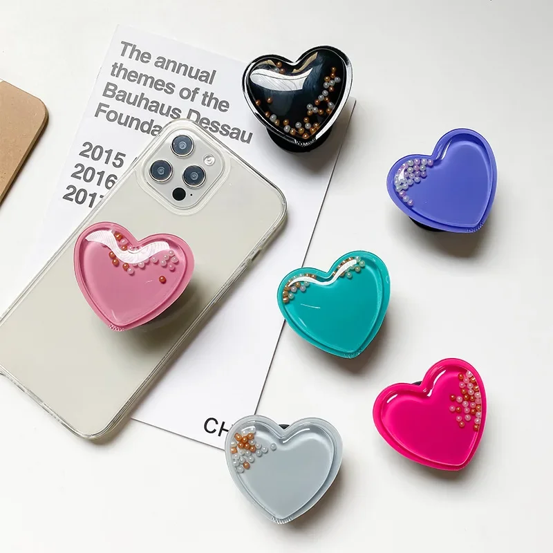 Quicksand Love Heart Finger Grip Holders for Phone Universal Popping Socket Griptok Expanding Stand Liquid Universal Holder