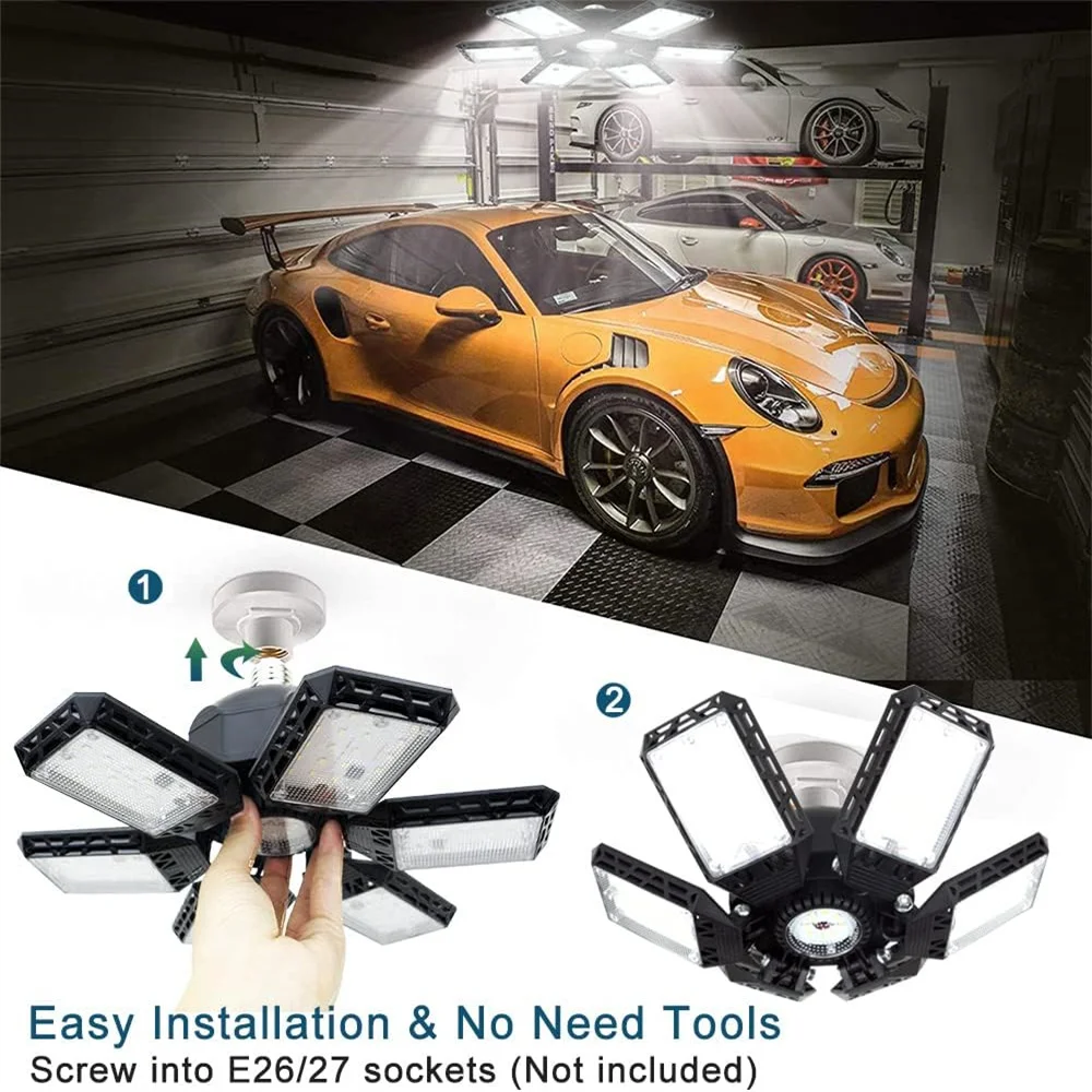 LED Garage Light Highlight Garage Ceiling Light Adjustable 6 Panels Led Lamp E27/E26 Screw LED Lights For Garage Workshop Lamps