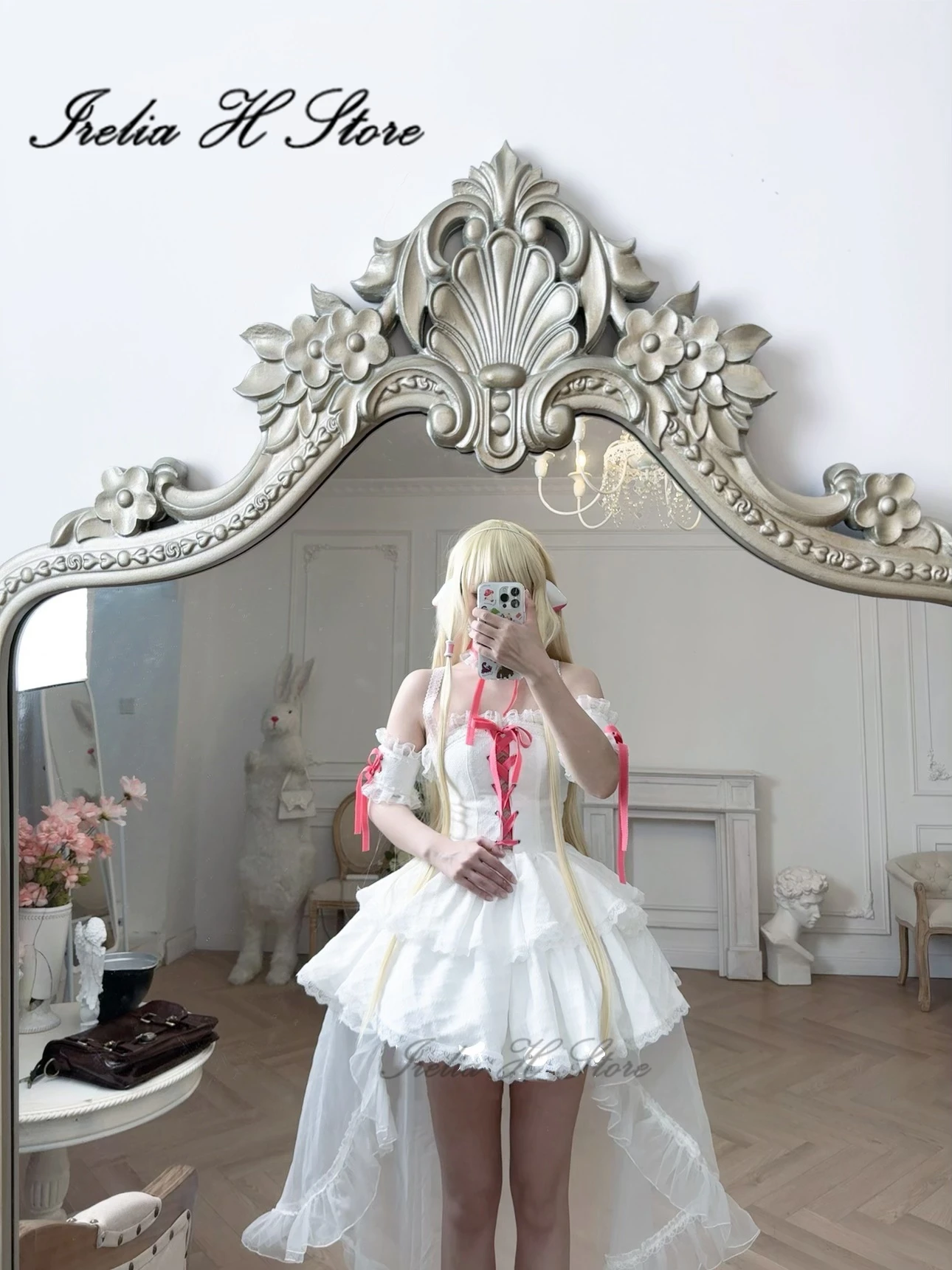 Irelia H Store Custom size made Chii Chobits Cosplay Elda Chii Cosplay Costume Anime pink white Party dress female