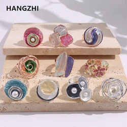HangZhi Colorful Adjustable Chunky Rings for Women Men Elastic Rope Connection Irregular Geometric Large Exaggerated Jewelry