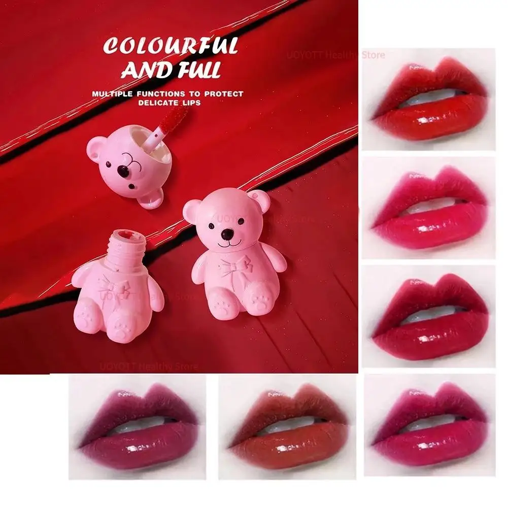 Waterlicht Spiegel Lip Glazuur Glitter Lip Tint Langdurige Vochtinbrengende Schattige Beer Vorm Effen Lippenstift Lippen Make-Up Cosmetica