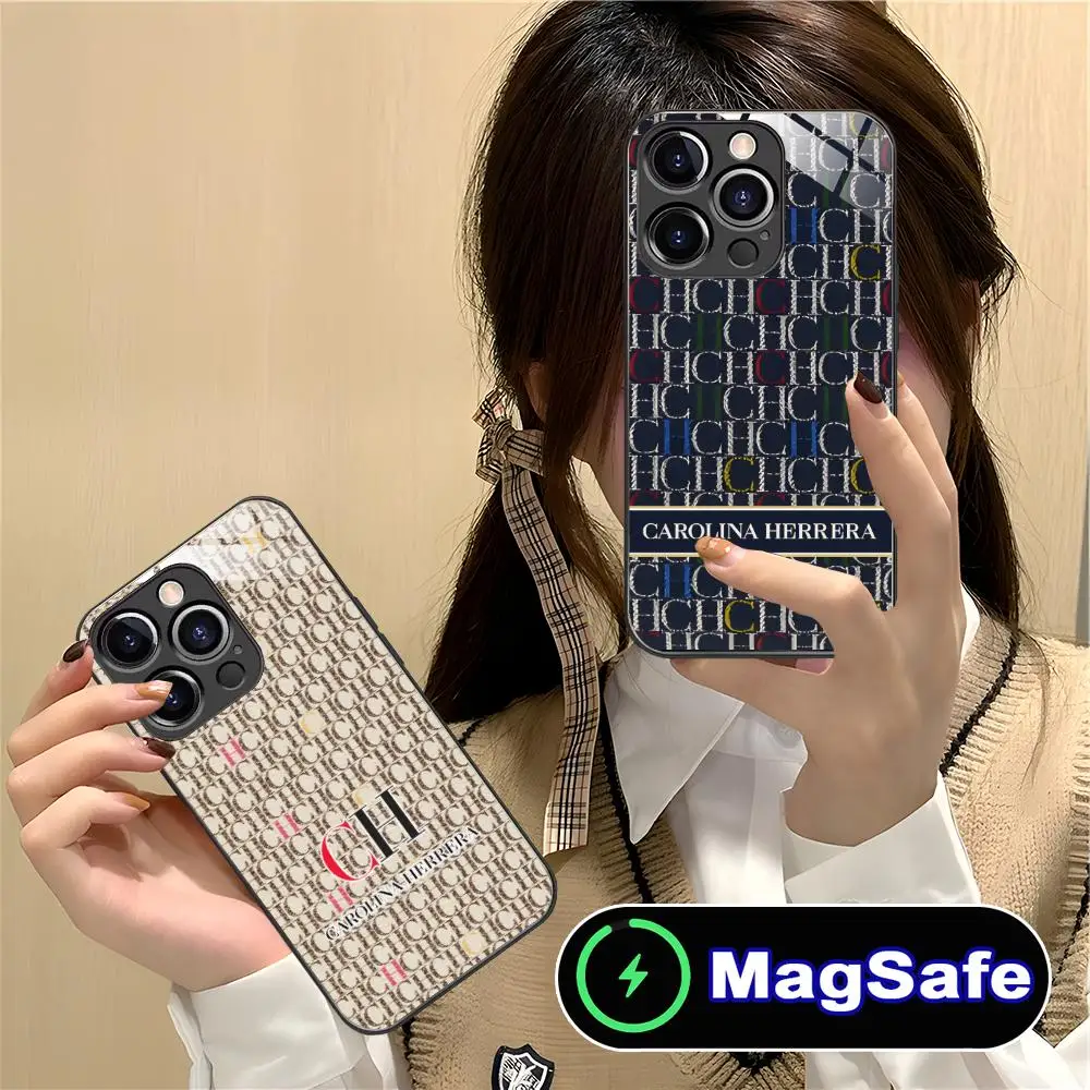 Etui na telefon komórkowy Fashion CH do iPhone'a 17 16 15 14 13 12 11 Pro Max Plus Mini MagSafe Szklane Kolorowe Luksusowe Etui — zdjęcie produktu 3
