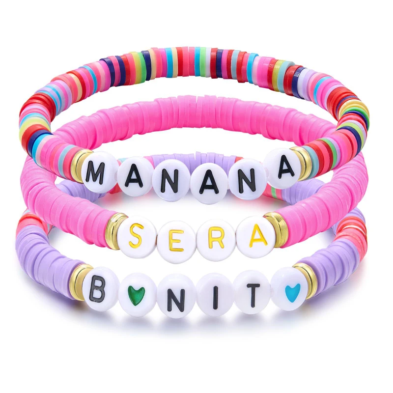 

Friendship Bracelets for Women Colorful Beaded Inspire Elastic Personalized Color Letter Multi-Layered Beads Bracelet Set