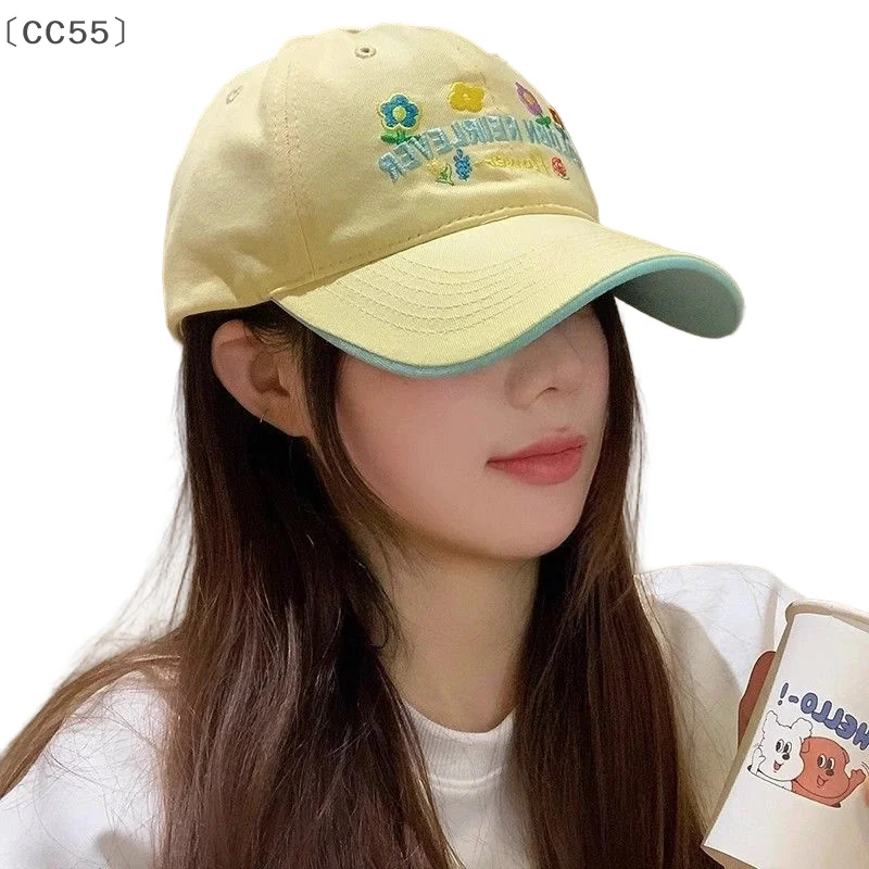 、1CC55⚡Women broderie fleurs casquette de baseball doux coton visières extérieures chapeau à visière lettre coréenne couleur unie Hip Hop papa chapeaux