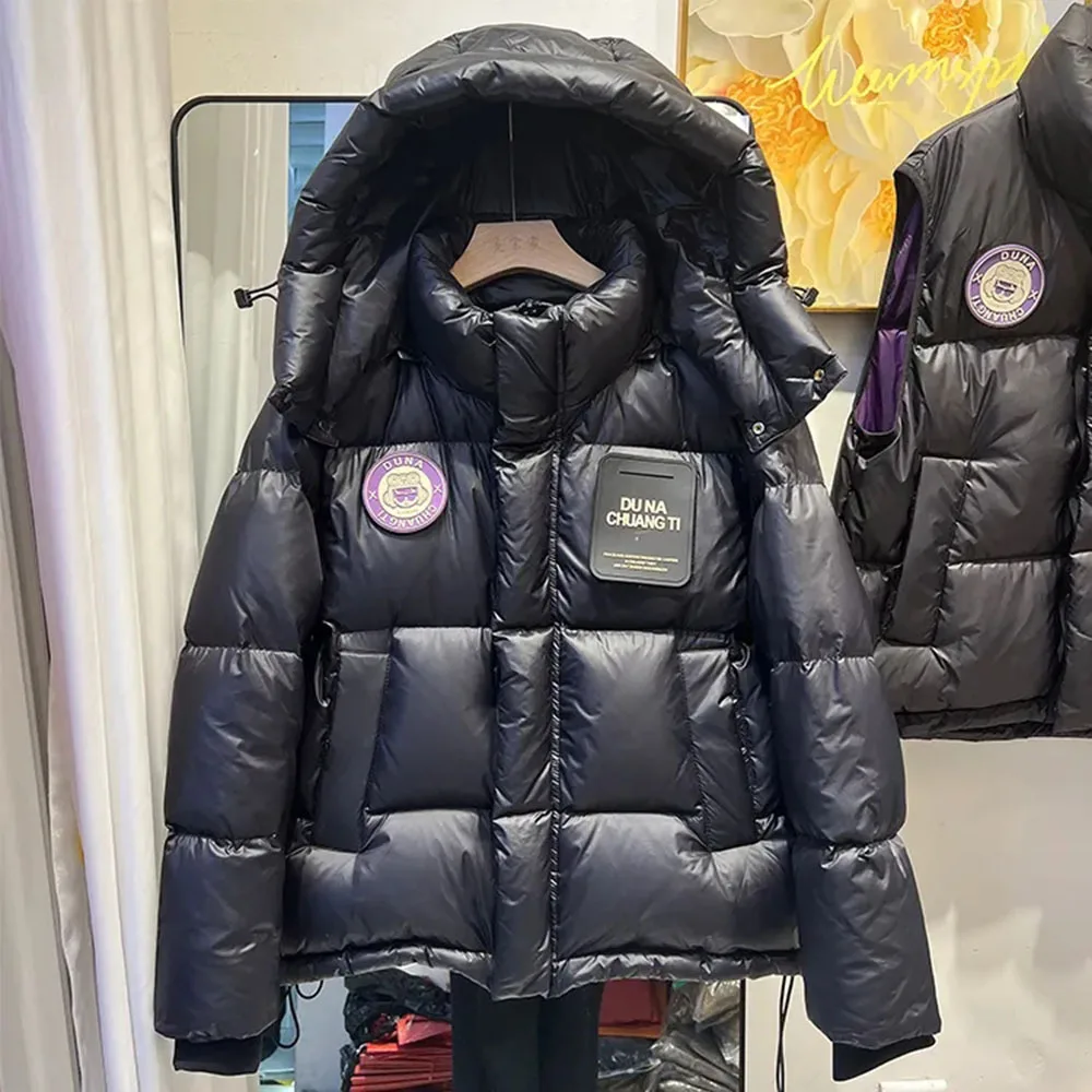 Winter Thicken Parka Korean Version Down Jacket Men and Women Hooded White Duck Down Warm Coat Female Black Casual Cotton Jacket