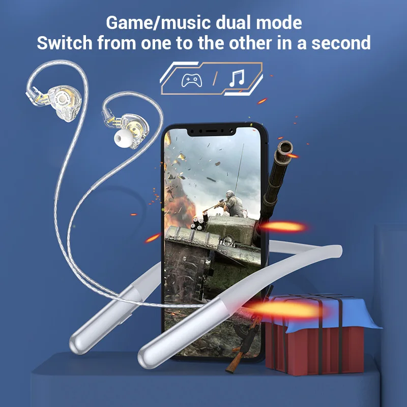 Surround Sound Metal Wireless Bluetooth Ultra-Long Standby Earphones Type-C Gaming Music Sports Dual-mode Neck-Hanging Earbuds