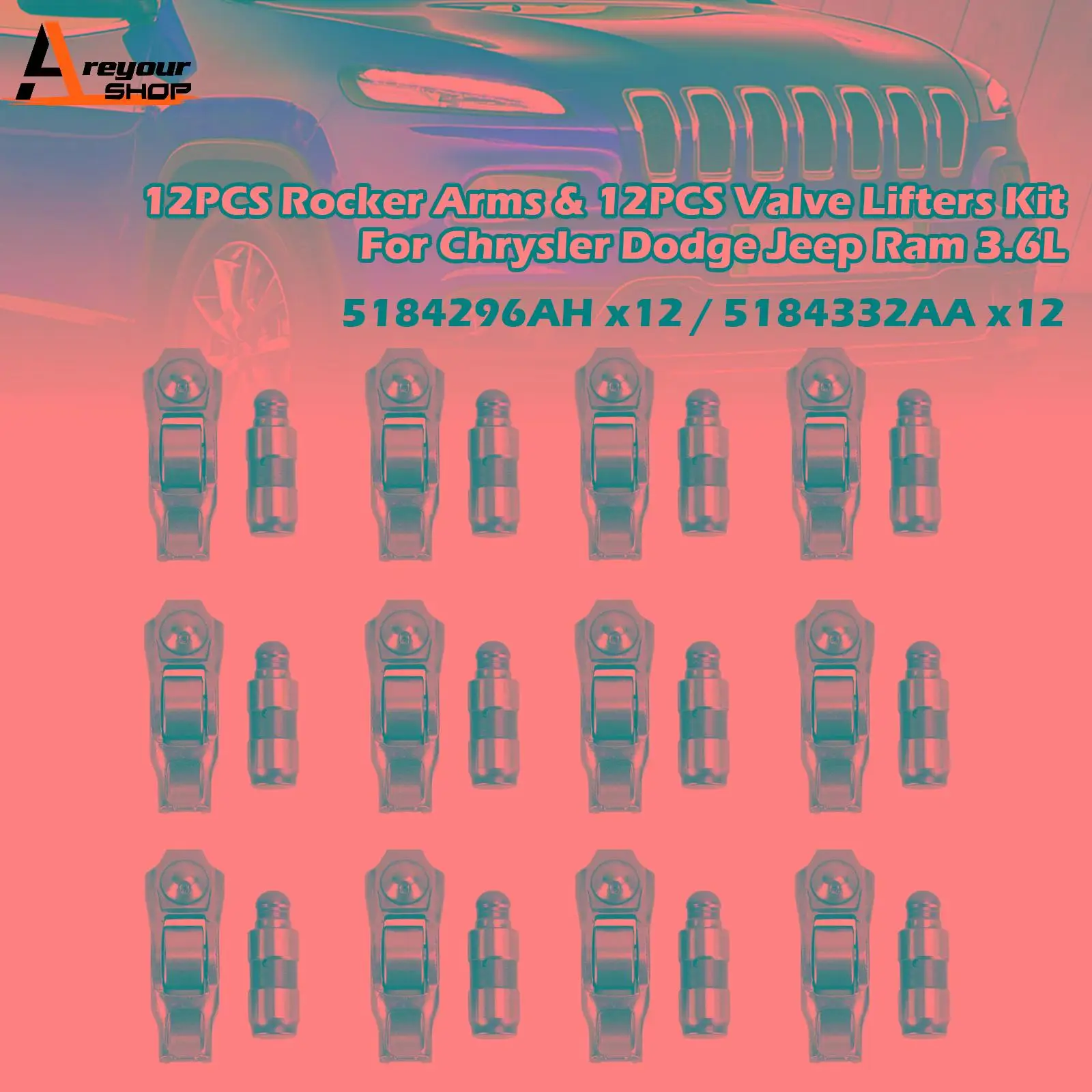 Areyourshop 12PCS Rocker Arms & 12PCS Valve Lifters Kit For Chrysler Dodge Jeep Ram 3.6L