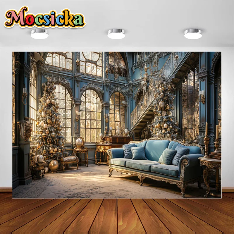 Photography Background Realistic Fantasy Palace Interior Windows Couch Luxury Interior Decor Kids Adults Portrait Photo Backdrop