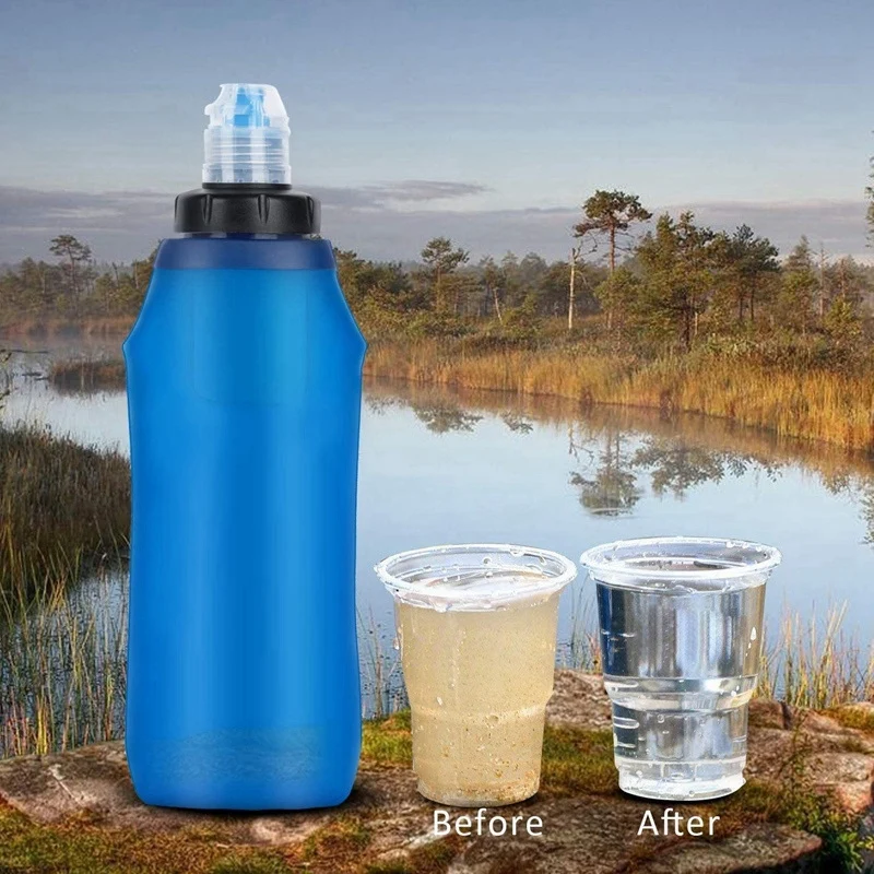 500Ml Water Filter Bottle Water Filter Straw Soft Folding Outdoor Filtered Water Bag For Sport Camping Hiking Cycling