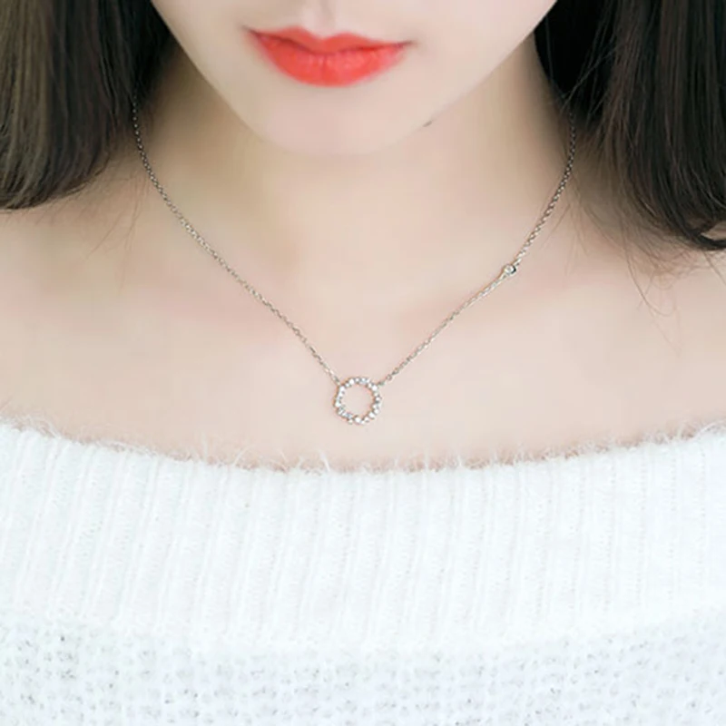 أزياء المرأة الزركون الفضة والمجوهرات جولة قلادة قلادة ل سلسلة نسائية طوق فتاة سلسلة قلادة قلادة المجوهرات #3