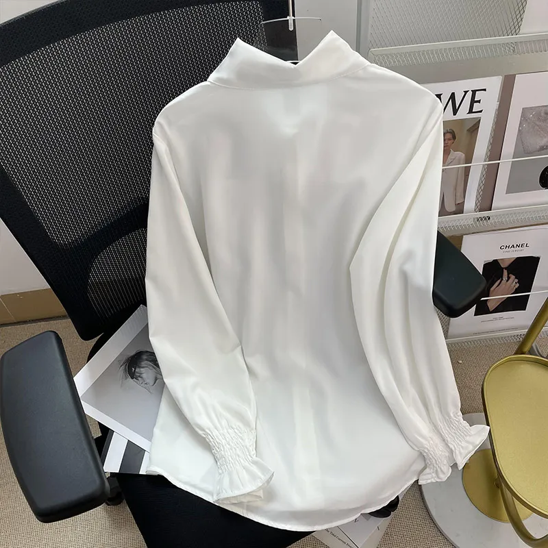 White Shirts For Womens Spring New Lantern Long Sleeve Casual Solid Tops Korean Fashion Ladies Blouse Winer Inner Clothes Trend