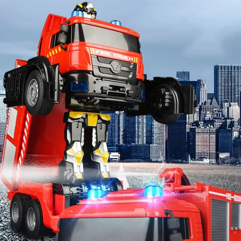 Voiture RC robot camion de pompiers – Véhicule de construction de transformation 2 en 1 avec lumières et action |   Cadeau parfait pour enfants