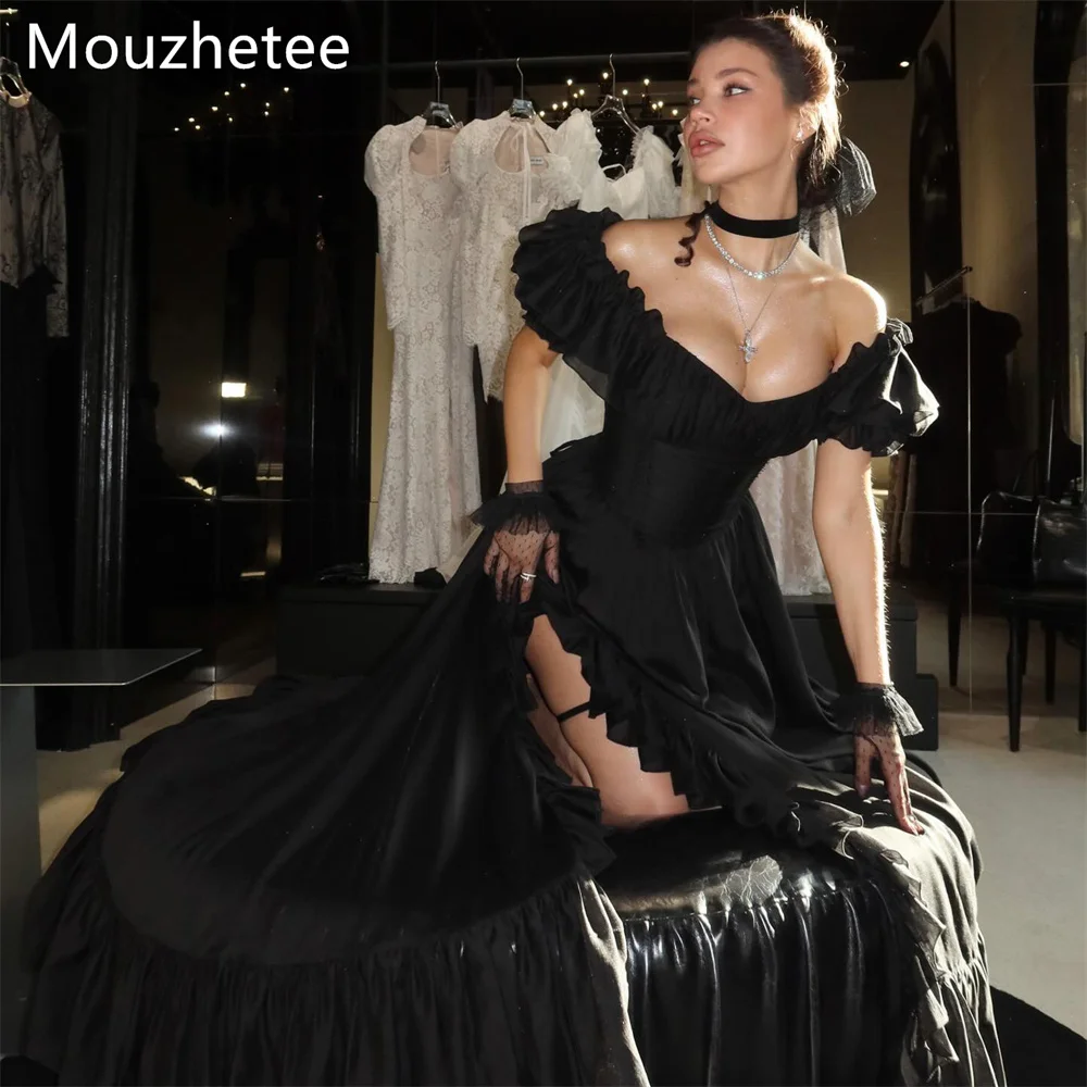 

Booma A-Line Pleat Black Gothic Simple Evening Dresses Formal Dresses for Women Elegant Prom Gowns Custom Made 2026