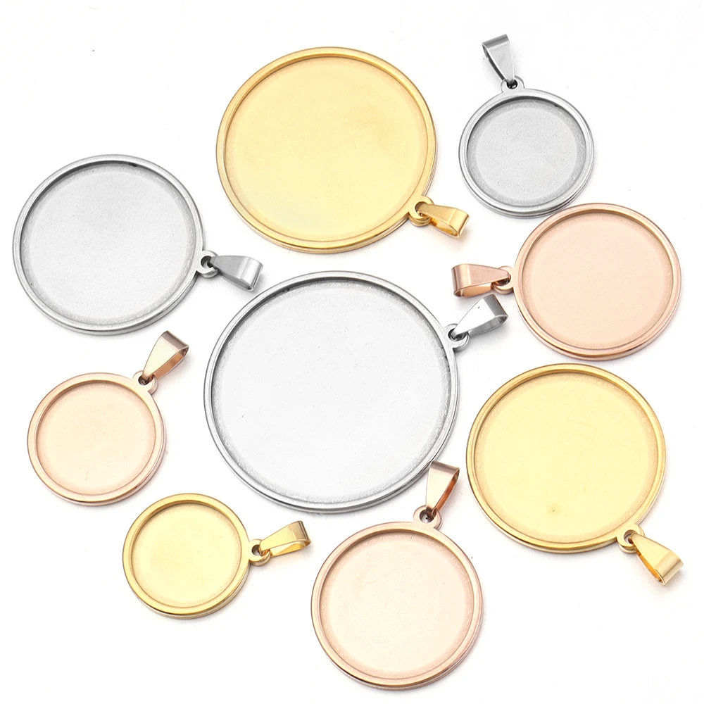 5pcs Stainless Steel Round Cabochon Base 18 20 25 30 35 40mm Inner Size Setting Tray Blank Charm For Jewelry Making DIY Supplies