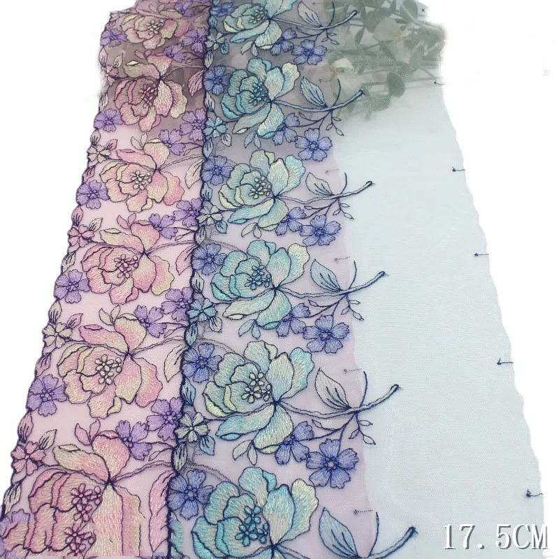 2Yards Floral Embroidered Pink Blue Mesh Lace Fabrics for Girl\'s Women\'s Dress Sewing Materials Clothes Handmade