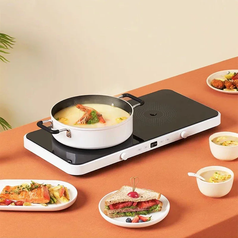 Cocina de Inducción multifuncional de doble puerto de 2200W, calefacción de alta potencia, calefacción de alta potencia, cocina de doble estufa de 220V