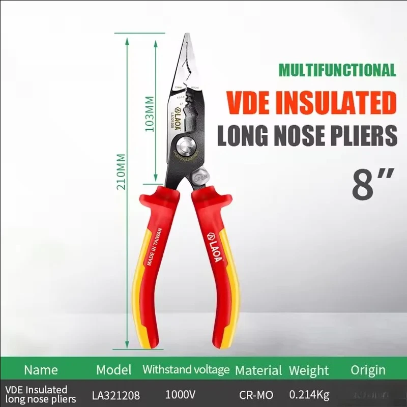 1000V Wire Cutter Cable Cutting Strippers Insulated Pliers Electrician Needle Nose Pliers High Voltage Resistance