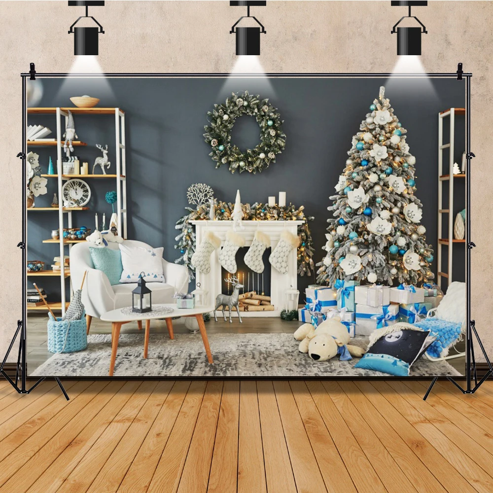 คริสต์มาสPhotozoneนาฬิกาGarlandเตาผิงภายในการถ่ายภาพพื้นหลังใหม่ปีตกแต่งบ้านฉากหลังPhotocall Photo Studio