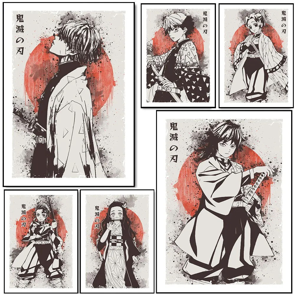 Demon Slayer Japan Anime Poster Print Tanjiro Zenitsu Characters Portrait Canvas Painting Wall Art Pictures Room Home Decoration