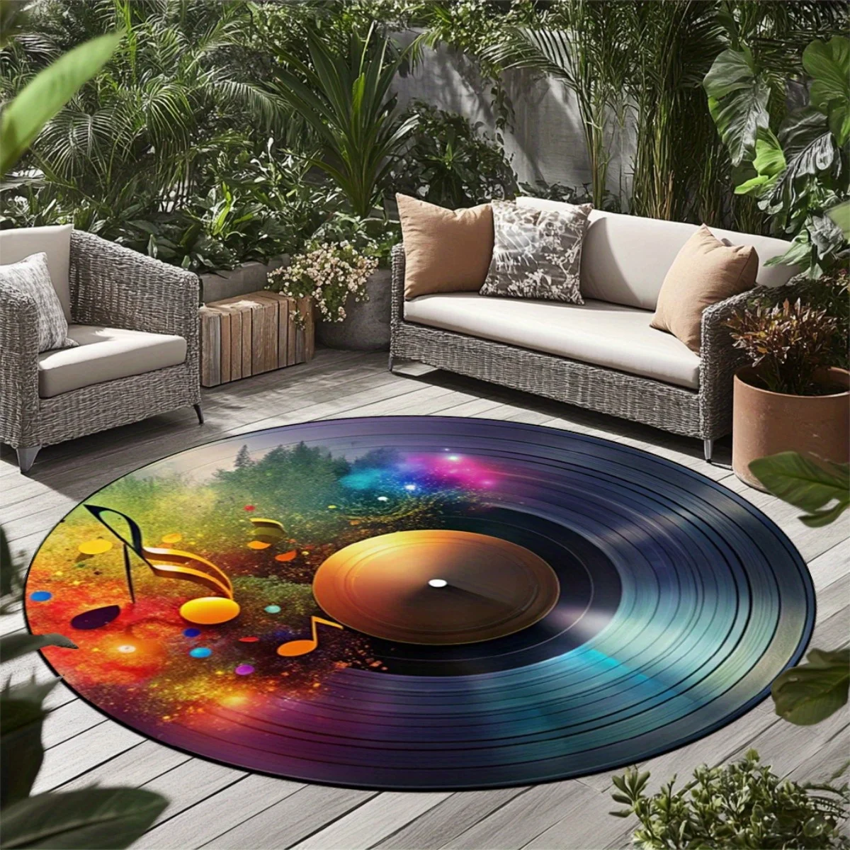 Vintage Vinyl Record Round Area Rug - 2D Printed Non-Slip Floor Mat for Bedroom Office & Outdoor Decoration, 1PC