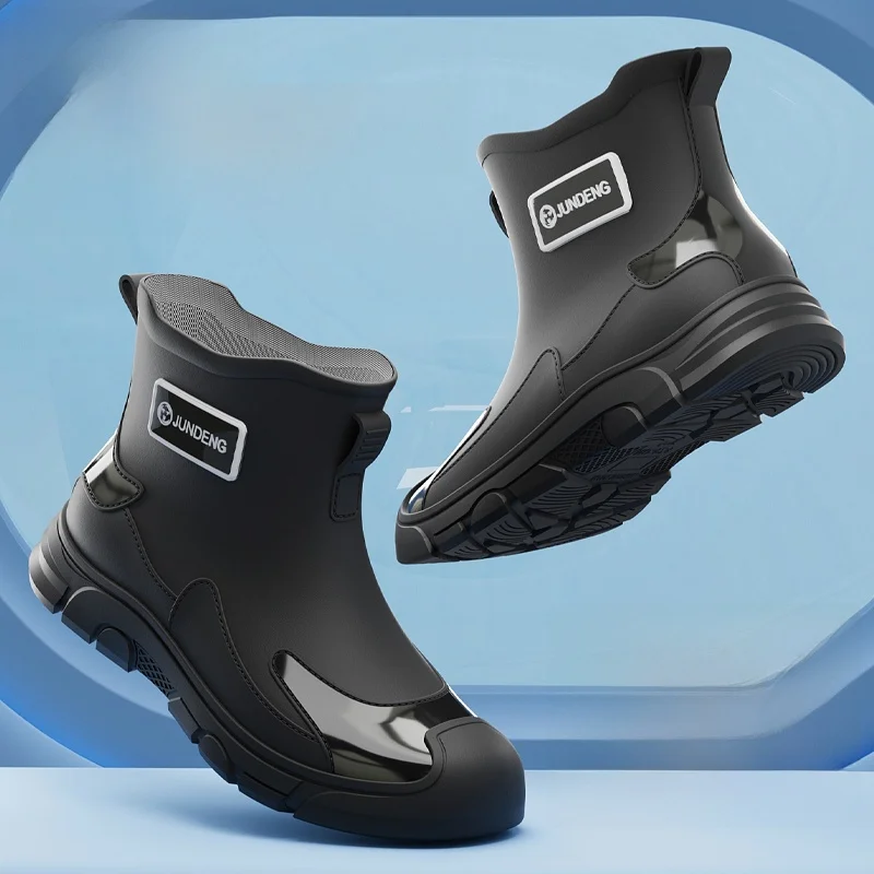 أحذية مطر رجالية عصرية للصيف، أحذية سيليكون مضادة للانزلاق ذات قاعدة مسطحة مقاومة للماء للمطبخ #4