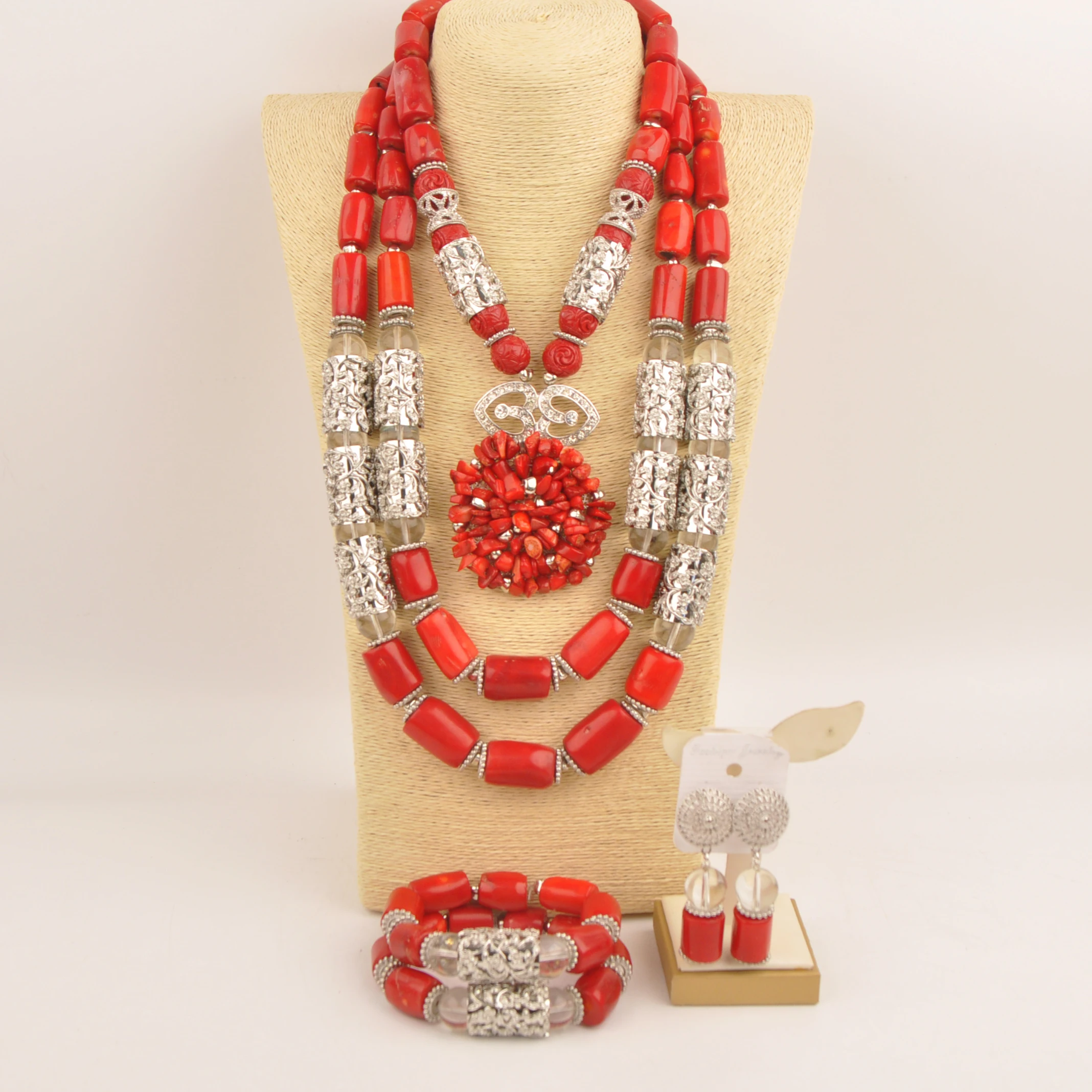 

Wedding Necklace Africa Fashion Red Coral Jewellery Set Nigeria