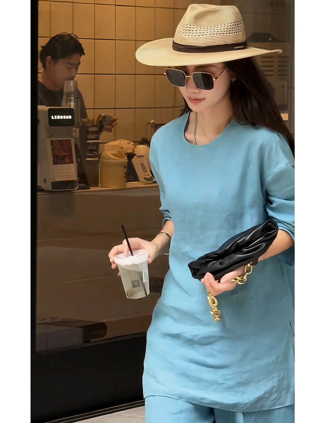 Linen Wide Leg Pants Set Women's Summer High Waist round Neck T-Shirt Two-Piece Suit Casual Style Breathable Comfortable