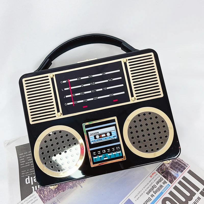 Borsa a tracolla a forma di scatola da donna con pochette a forma di Radio in acrilico Vintage e borsa a tracolla