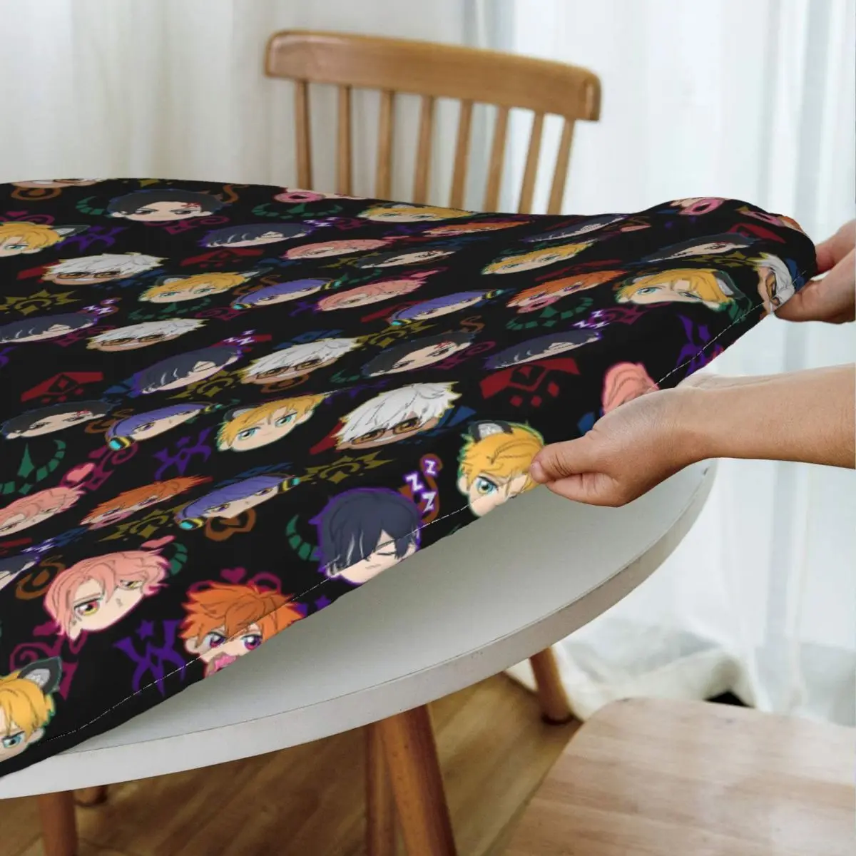 Obey Me - Demon Brothers Pattern Waterproof Round Tablecloth Oilproof Table Cloth for Kitchen Events Dining Table Cover