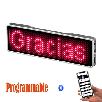 Rechargeable Bluetooth Digital LED Badge Insignia DIY Programmable Scrolling Message Board Mini LED Display LED Name Tag