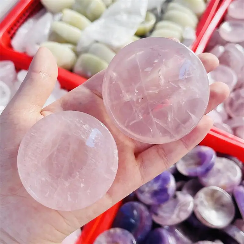 

Natural Rose Quartz Bowl Carving Healing Quartz Stone Carving Craft Crystal For Home Decor Meditation Gift 1PCS