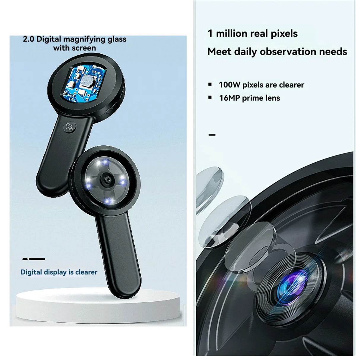 SEMOIC USB Charging 100X Reading Loupe with 8 LED Light Rechargeable Portable Magnifier 2 Lighting Modes for Seniors Reading