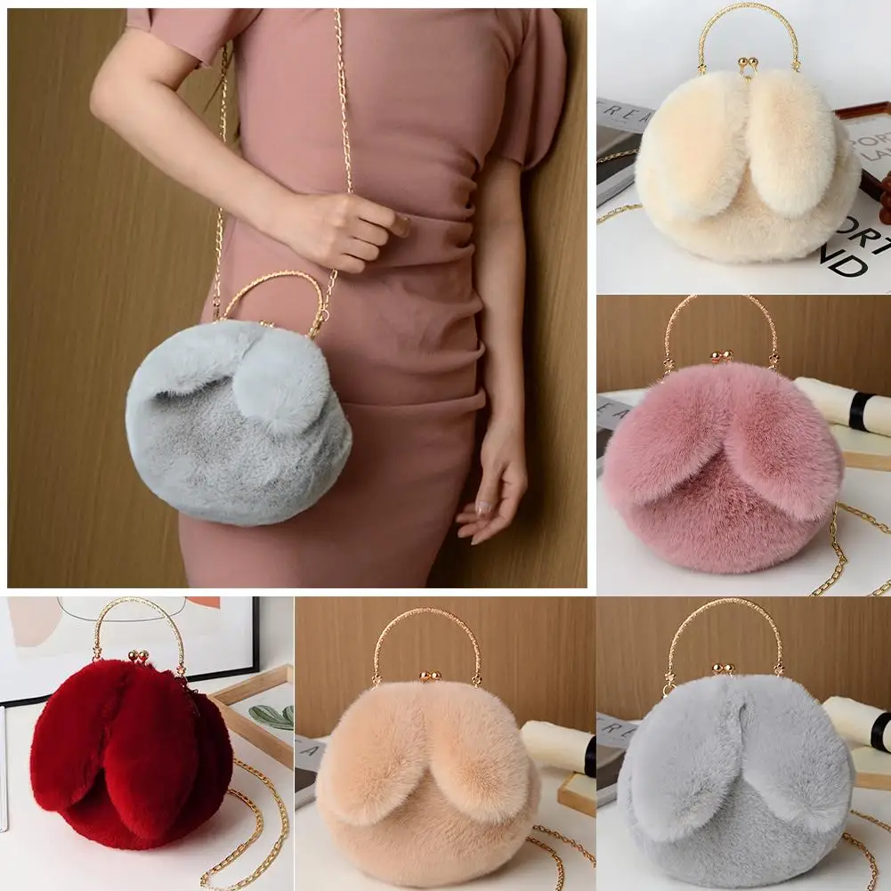 

Cute Fluffy Rabbit Fur Pompoms Chain Bag Women Cartoon Rabbit Sling Bag Fluffy Bunny Shoulder Plush Backpack Girl Birthday Gifts