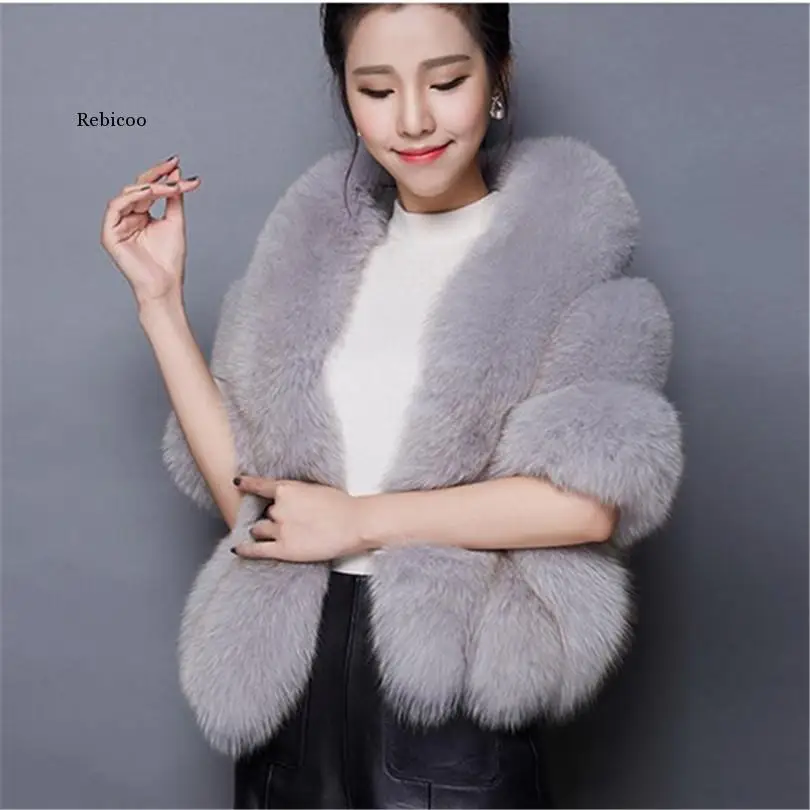 Winter Faux Fur Coats luxury fox fur imitation mink fur poncho bridal wedding dress shawl cape women vest fur coat