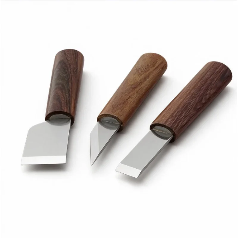 Rosewood Handle Leather Cutting Knife 7Cr17MoV Stainless Steel Blade Skiving Tool for Leathercraft Cutting and Thinning