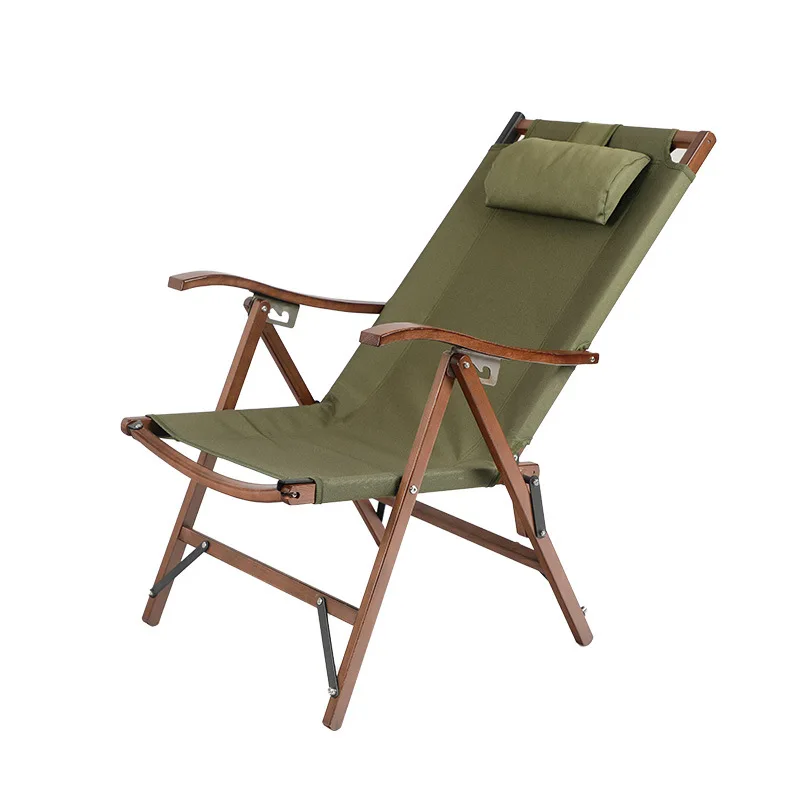 Outdoor folding chair, portable beach chair, lunch break, leisure chair, adjustable recliner, Kermit solid wood recliner