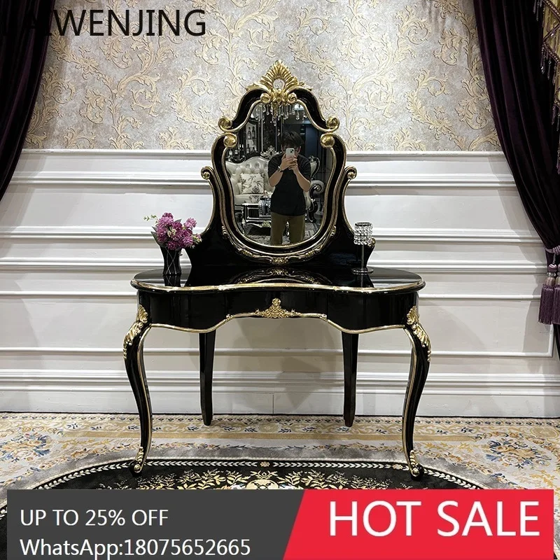 HLZ French Style Solid Wood Makeup Stool Set European Carved Bedroom Princess Dressing Table