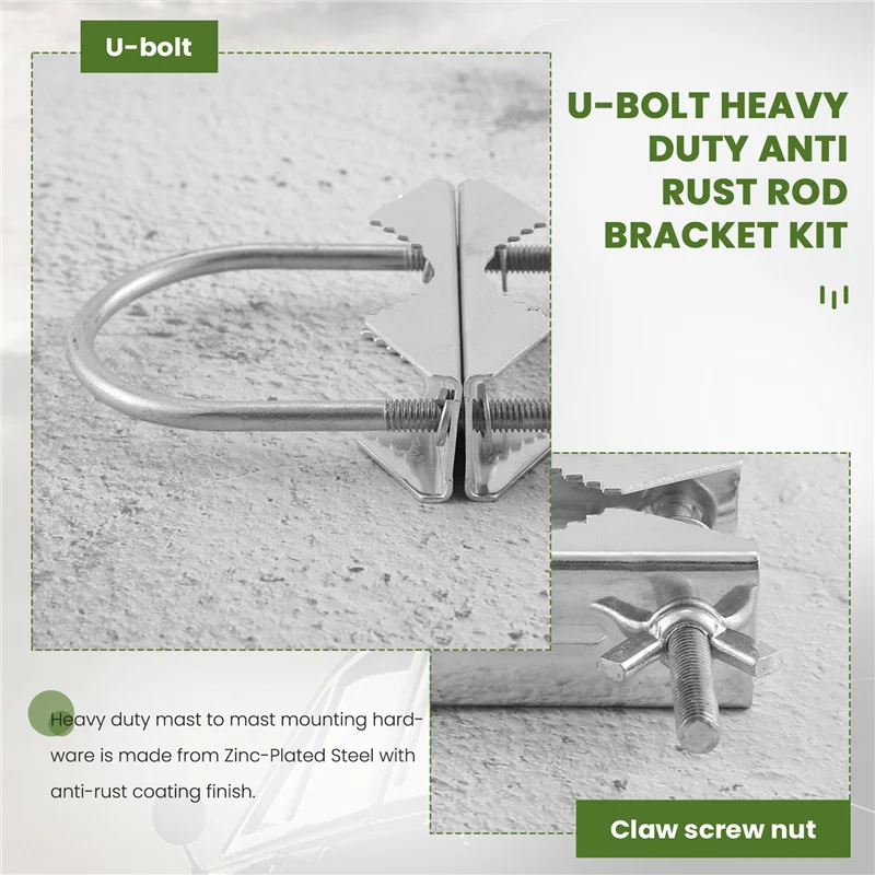 AB47-Double เสาอากาศ Mast CLAMP V Jaw BLOCK U สลักเกลียว Heavy Duty Anti-Rust เสาเสา Mount Bracket Kit สําหรับทีวี,CB (3 ชุด)