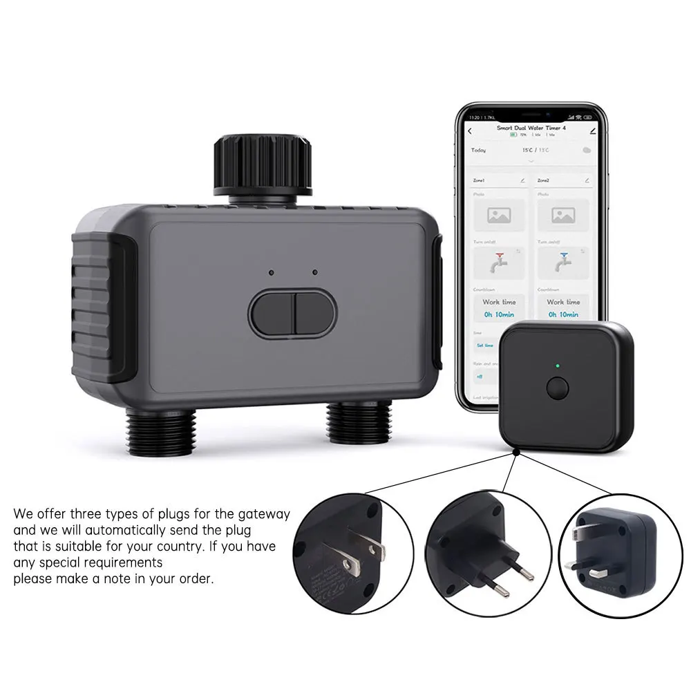 WIFI Bluetooth 2 Zone Watering Timer IP55 Automatically Schedules Automatic Drip Irrigation Controller Garden Valve Google Alexa