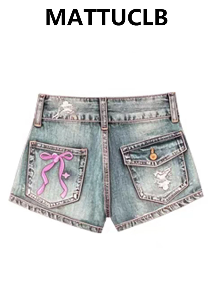 

Summer Women Abi Y2K 2000s Low Waisted Denim Shorts Japanese Harajuku Grunge Jean Hot Pants Cyber Punk Kpop Embroidery New