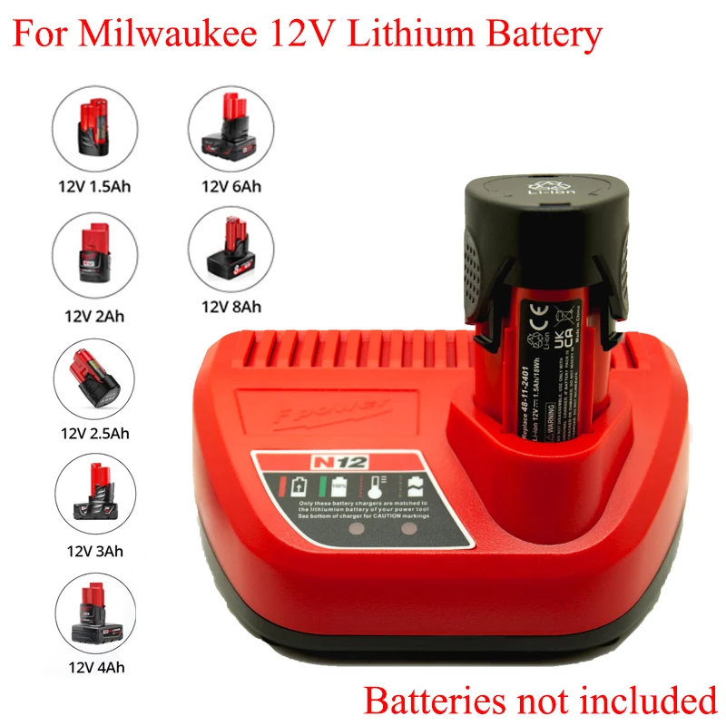 

Portable Lithium Battery Charger Rechargeable Battery Charger Power Tool Battery Charger for Milwaukee M12/N12 Lithium Batteries