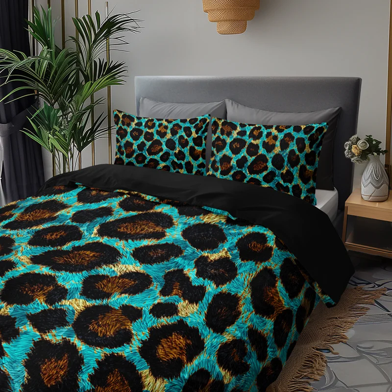 Leopard Green Duvet Cover Set 1 Duvet Cover +2 Pillowcases High Definition Print Stylish and Trendy Perfect for Home or Dorm Bed