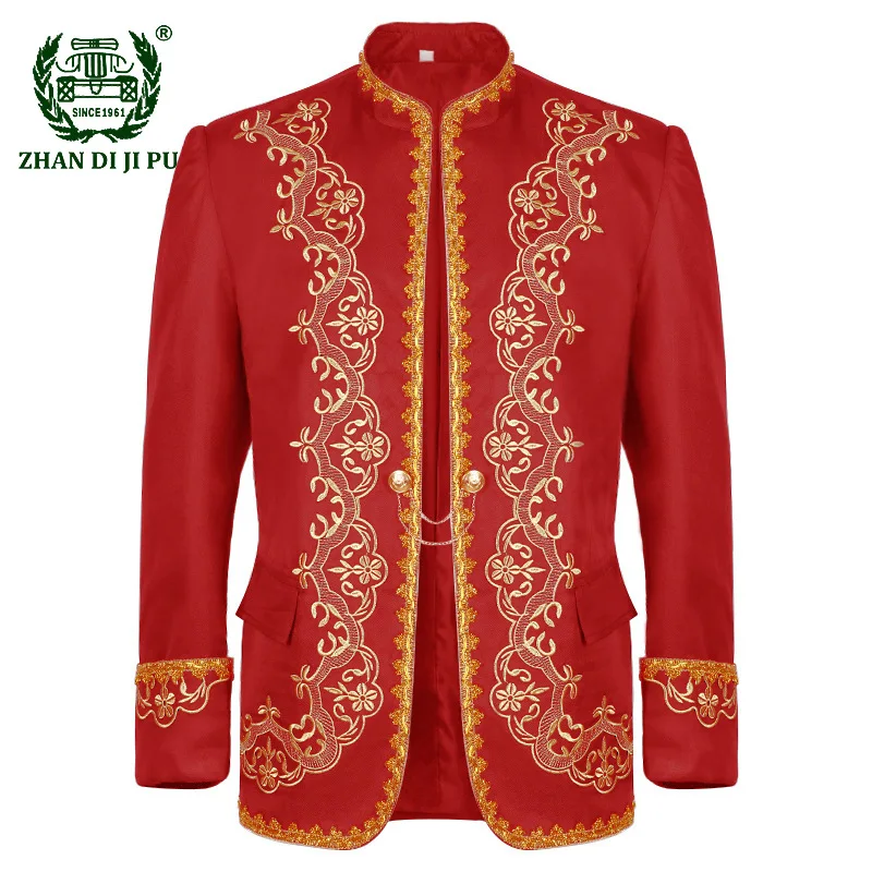 

Mens Black Court Prince Embroidery Blazer Suit Jacket Men Stand Collar Baroque Blazers Men Party Stage Prom Opera Costume Homme