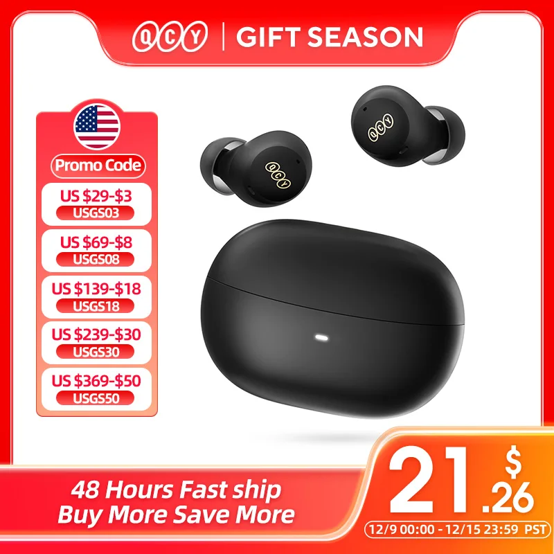 QCY HT07 ANC Wireless Earphones 40dB Noise Cancelling TWS Earbuds 6 Mic AI HD Call Bluetooth 5.2 HiFi Headphone 32H Playback