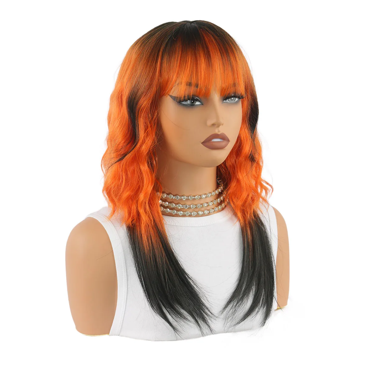 SQRDGQ باروكات صناعية عالية الجودة للمرأة الجديدة للحفلات التنكرية باروكات نسائية برتقالية سوداء شعر مستعار نسائي قصير مموج مائي #3