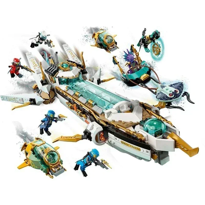 1218PCS Hydro Bounty Ship Building Blocks Compatible 71756 Oversized Underwater Reward Toys for kids Birthday Gift