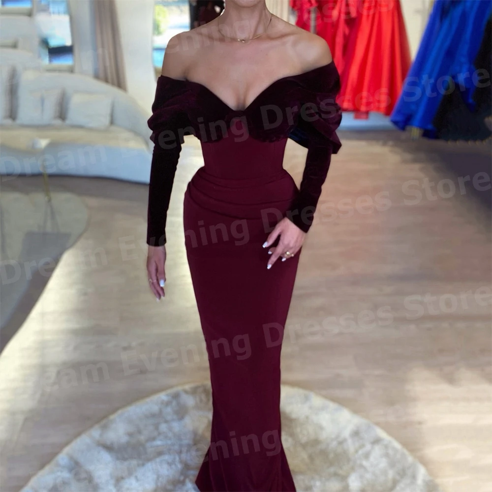 2025 Simple Mermaid Women's Evening Dresses Customized Prom Gowns Off The Shoulder Long Sleeve Formal Party Vestidos Para Mujer