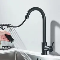 Kitchen Faucet Flexible Pull Out 2 Modes Nozzle Hot Cold Water Mixer Tap Deck Mounted Sprayer Tap SUS304 Stainless Steel Faucets
