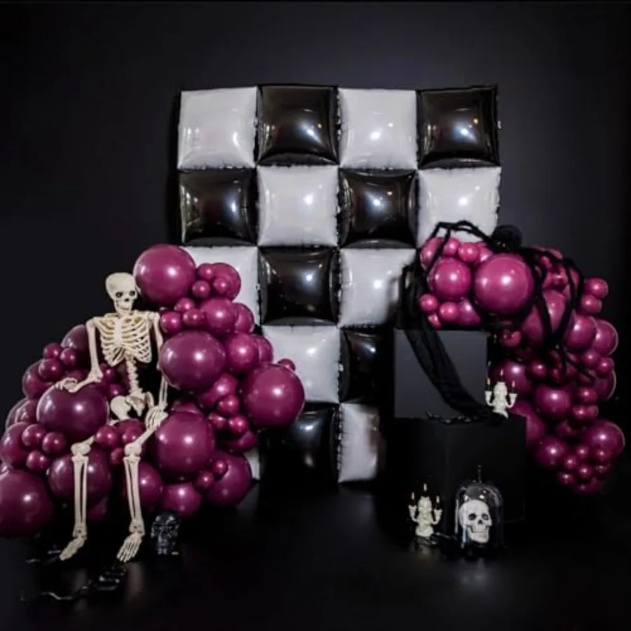 Black and White Checkered Mylar Square Foil Balloon Wall Tunnel Arch Metallic Double sided Flat Balloon Garland Kit Checkerboar