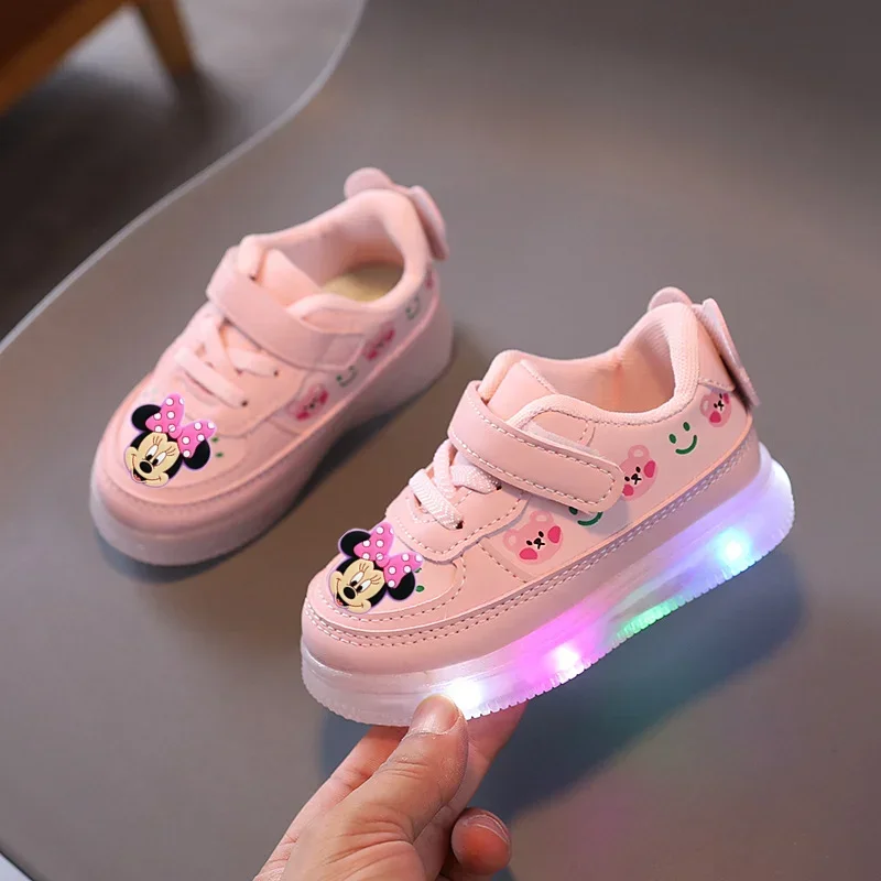 Disney Mickey Mouse Spring Autumn and Winter Children\'s Lighting Casual Shoes pu Girls and Boys LED Sneakers Board shoes